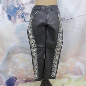 Isabel Marant "DOBRA" Embellished Cropped Leather Floral Sequin 6 Pants